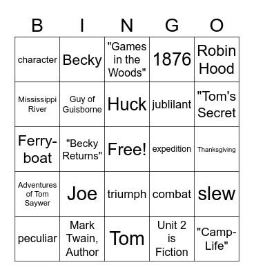 Tom Sawyer Bingo Card