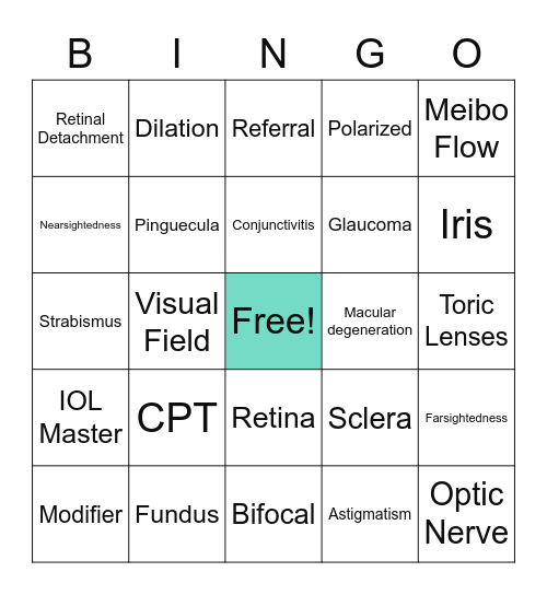 O P T O M E T R Y Bingo Card