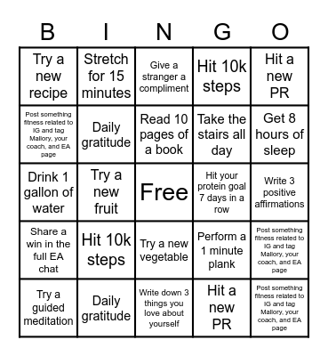 EA Maintain the Gains Bingo Card