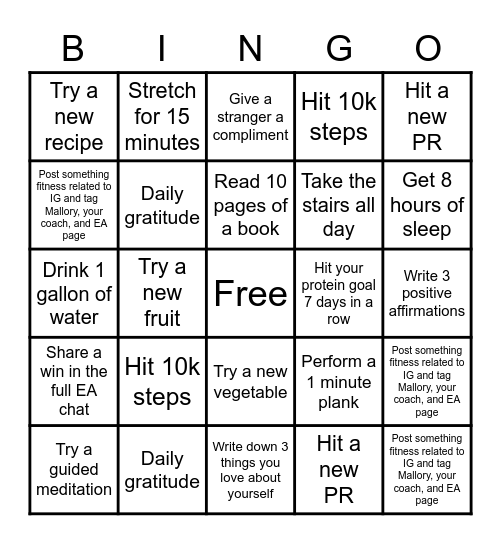 EA Maintain the Gains Bingo Card