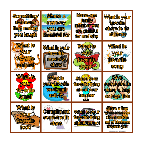 Gratitude Bingo! Bingo Card