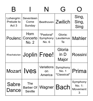 Music Memory Bingo Card