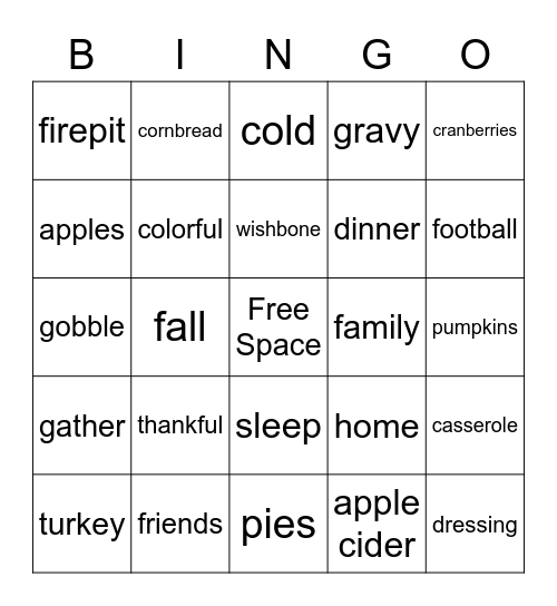 Thanksgiving Bingo Card