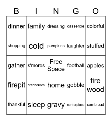 Thanksgiving Bingo Card