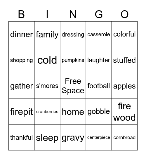 Thanksgiving Bingo Card