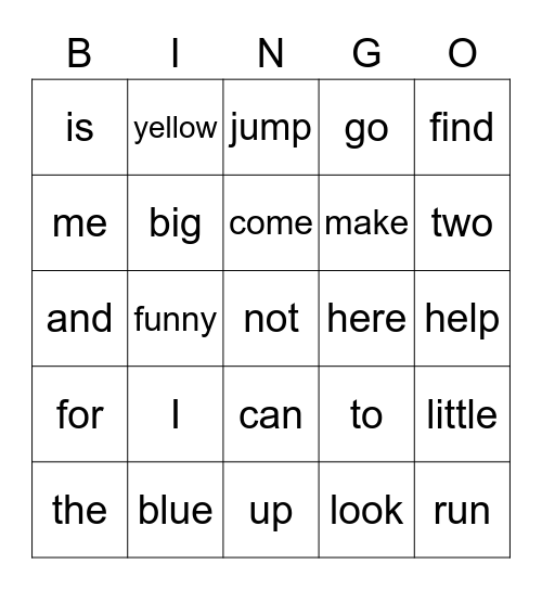 Word Bingo Card