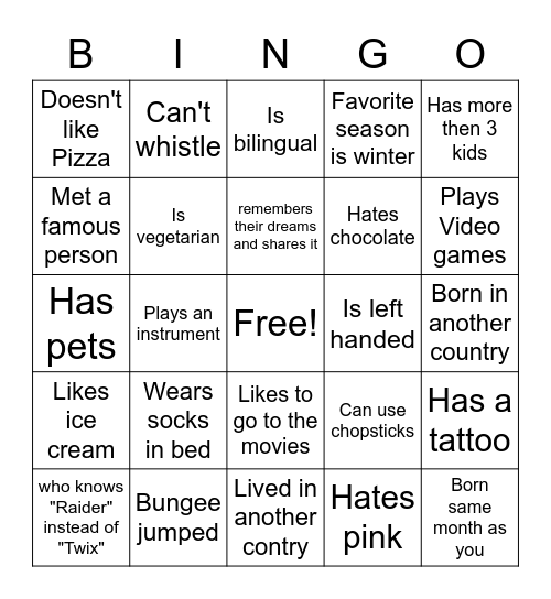 Untitled Bingo Card