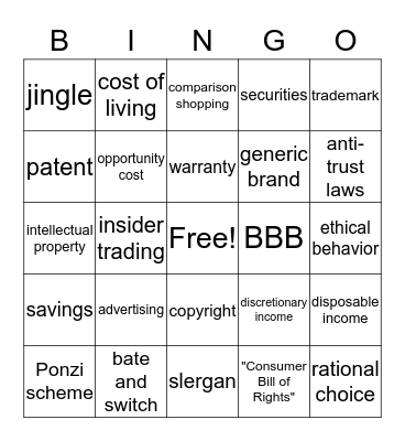 Economics Bingo Card