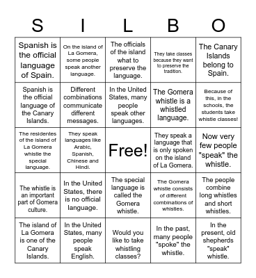 El silbo gomero Bingo Card