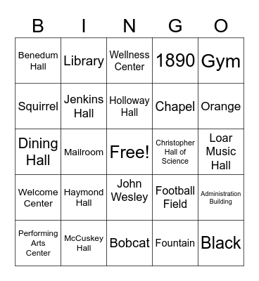 Wesleyan Bingo Card