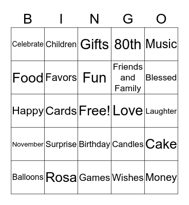 ROSA'S 80th BIRTHDAY Bingo Card