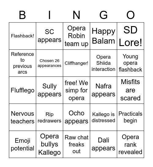 Opera  Bingo! Bingo Card