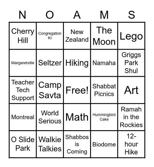 Noam Bingo Card