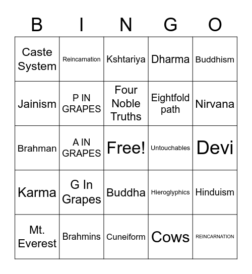 Ancient India Bingo With Mr. Fox Bingo Card