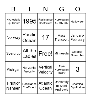 Sverdrup Fan Club Bingo Card