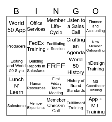 World 50 Passport and Training Bingo Card