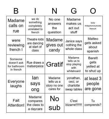 French II Bingo Card