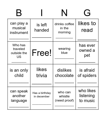 Find someone who Bingo Card