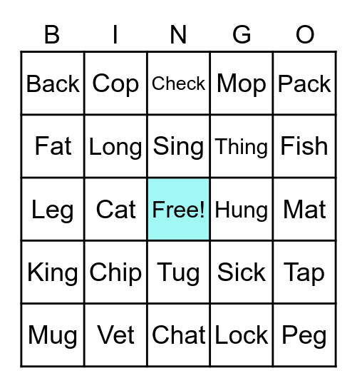Short Vowel Bingo Card