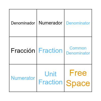 Fractions | Fracciones Bingo Card