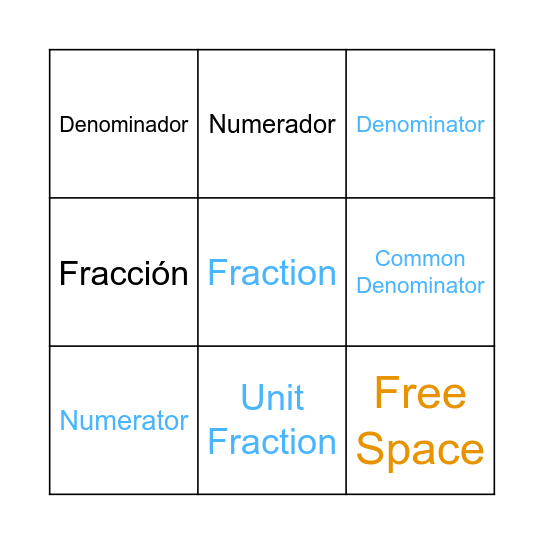 Fractions | Fracciones Bingo Card