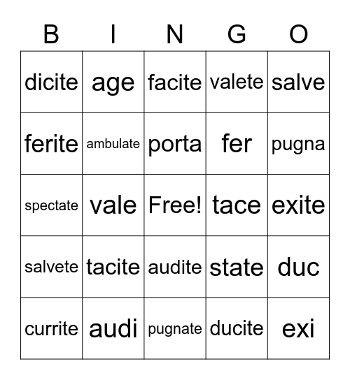 Latin Imperatives Bingo Card