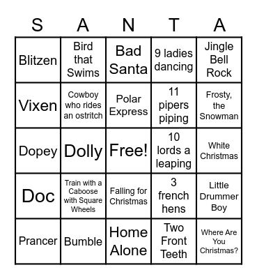 Student Involvement SANTA Bingo Card