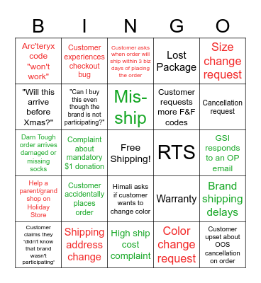 Holiday VIP Bingo Card