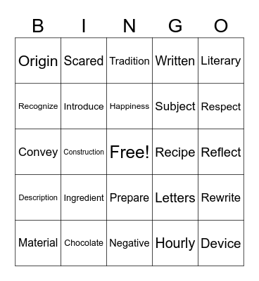 Untitled Bingo Card