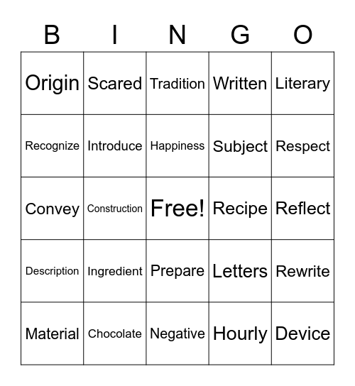 Untitled Bingo Card