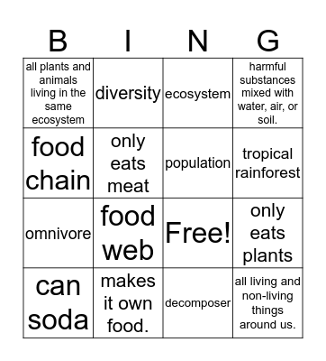 Ecosystem BINGO! Bingo Card