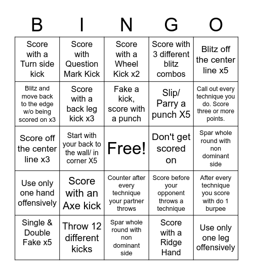 Sparring Bingo (Advanced) Bingo Card