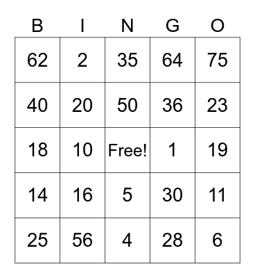 Home Depot OCC Bingo Card