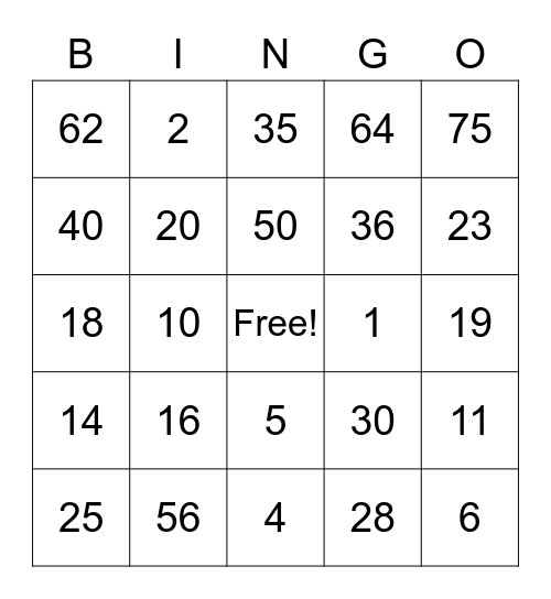 Home Depot OCC Bingo Card