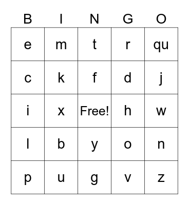 Phonics Bingo Card