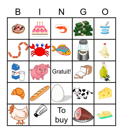 La nourriture et les courses Bingo Card