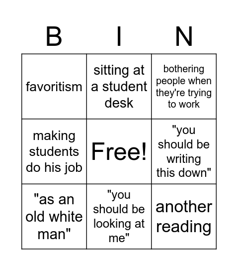 thingo Bingo Card
