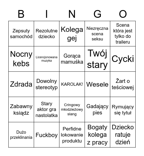 Komedia Romantyczna Bingo v1 Bingo Card