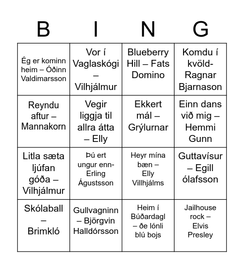 Krárkvöld Hornbrekku Bingo Card