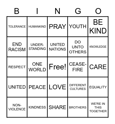 INTERNATIONAL DAY OF PEACE Bingo Card