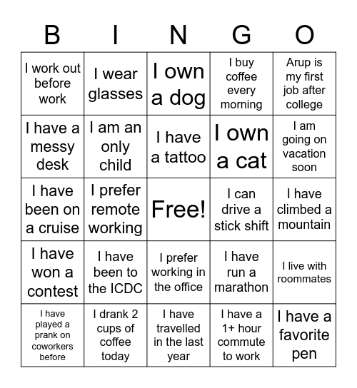 NHPH Civil Bingo Card