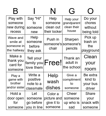 Random Acts of Kindness BINGO Card