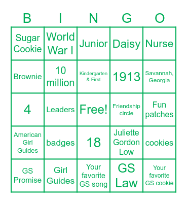 Troop 55001 Bingo Card