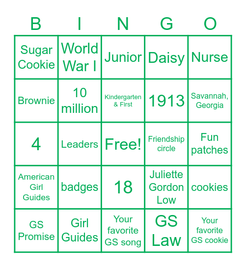 Troop 55001 Bingo Card