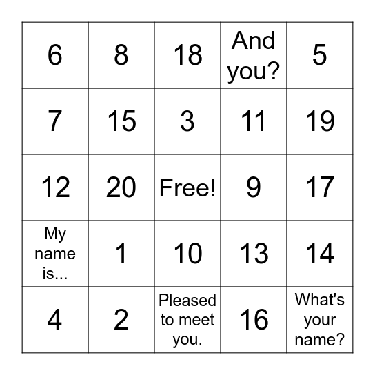 Spanish Numbers and Greetings Bingo Card