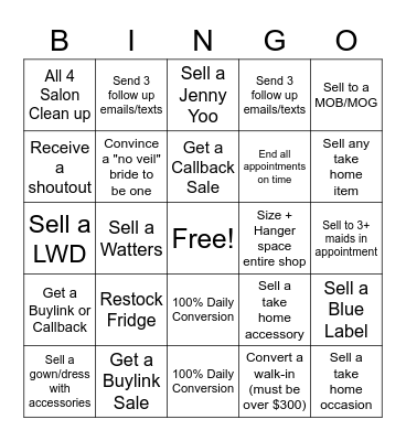 Bridal Bingo Card