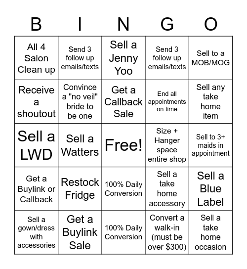 Bridal Bingo Card