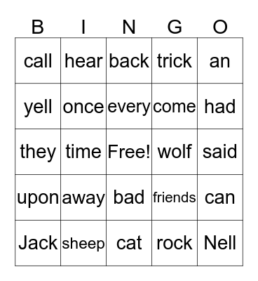 Jack and The Wolf Bingo Card