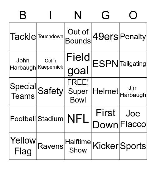 Super Bowl Bingo Card