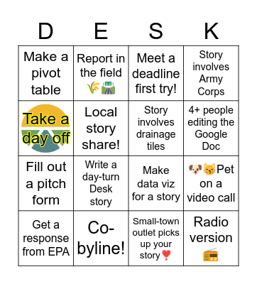 Ag & Water Desk Bingo Card